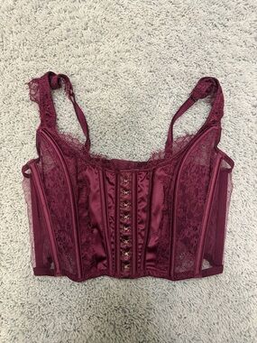 Lace-Trim Satin Bustier in Wine